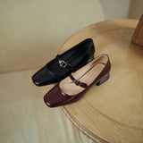 INS HOT Women pumps Genuine Leather shoes plus size 22-26.5cm Cow split leather Square toe buckle Mary Jane shoes 2 colors