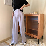 Summer Loose Casual Long Women Fashion Thin High Waist Pants Black Simple Wide-leg Pants Trousers Korean