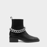 goosudu Shoes For Women Autumn Winter Fashion Show All-match White/Black Metal Chain Decoration Martin Chelsea Boots Thick-soled Ca