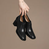 goosudu Spring/Autumn Women Party Prom Chunky Heel Pumps Genuine Leather Pumps Square Toe Loafers Woman High Heels Shoes for Women