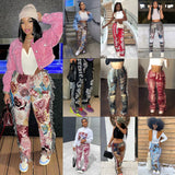 Casaul Women Streetwear Print Pants Tassel Cargo Pants Colorful High Streetwear Sporty Long Pants For Women Winter Outfit