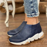 goosudu Women Leather Boots Round Toe Side Zipper White Bottom Ladies Platform Shoes Solid Color Daily Walking Female Ankle booties