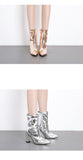 Fashion Gold Silver Patent Leather Women Ankle Boots Pointed Toe Square High Heels Shoes Chelsea Botas De Mujer