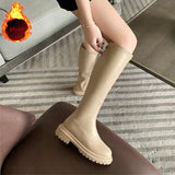 goosudu Women's Knee High Boots Soft Leather Zipper Ladies Shoes Winter Long Boots Platform Footwear Woman Fashion Warm Boots