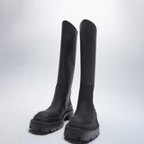 Women's Long Boots PU Low Heel Ladies Knee High Boot Fashion Women Shoes Slip On Platform Autumn Winter Female Footwear