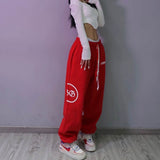 goosudu  Summer hip-hop Letter printing graphic sweatpants Red pants for women Y2K Harajuku high waist loose casual pants Trousers