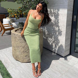 goosudu  Solid Sleeveless Backless Top Maxi Dress 2 Pieces Set Fall Winter Women Fashion Streetwear Outfits Y2K Sexy