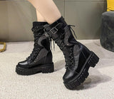 goosudu Big Size 35-43 Brand Design Ladies High Platform Boots Fashion Rivet Goth High Heels Boots Women Cosplay Wedges Punk Shoes Woman