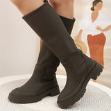 Women's Long Boots PU Low Heel Ladies Knee High Boot Fashion Women Shoes Slip On Platform Autumn Winter Female Footwear