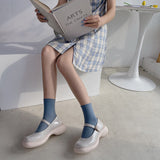 goosudu Retro Mary Janes Leather Pumps Med Heel Square Toe Buckle Sandals Summer Autumn Fashion Women Shoes Heels 4 cm