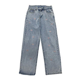 Women's Jeans Vintage Heart Shaped Embroidery Streetwear High Waist Wide Leg Pants Baggy Harajuku Straight Denim Trouser