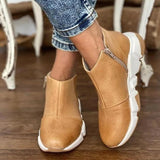 goosudu Women Leather Boots Round Toe Side Zipper White Bottom Ladies Platform Shoes Solid Color Daily Walking Female Ankle booties