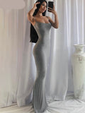 goosudu  Satin Slip Sleeveless Backless Slim Sexy Maxi Dress Spring Women  Party Y2K Concise Bodycon Elegant  Clothing