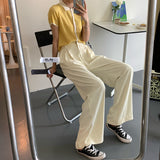 Summer Loose Casual Long Women Fashion Thin High Waist Pants Black Simple Wide-leg Pants Trousers Korean