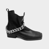 goosudu Shoes For Women Autumn Winter Fashion Show All-match White/Black Metal Chain Decoration Martin Chelsea Boots Thick-soled Ca