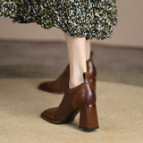 goosudu Spring/Autumn Women Party Prom Chunky Heel Pumps Genuine Leather Pumps Square Toe Loafers Woman High Heels Shoes for Women