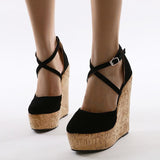 goosudu Spring Sexy Mary Janes Wedges Platforms Pumps Woman Fetish Heel Round Toe Stripper Buckle Strap Party Wedding Shoes
