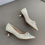 goosudu  Women Shoes High Heels Thin Heels Slip on Luxury Pumps Mules Elegant Designer Shoes Knot Pointed Toe Fashion Ladies for Wedding