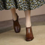 goosudu Spring/Autumn Women Party Prom Chunky Heel Pumps Genuine Leather Pumps Square Toe Loafers Woman High Heels Shoes for Women