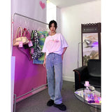 Women's Jeans Vintage Heart Shaped Embroidery Streetwear High Waist Wide Leg Pants Baggy Harajuku Straight Denim Trouser