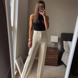 Goosudu High Waisted Casual White Trousers Women Brown Stright Pants Office Lady Korean Style Women Pantalones De Mujer