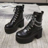 Winter Gothic Punk Womens Platform Boots Black Buckle Strap Zipper Creeper Wedges Shoes Mid Calf Military Combat Boots Women