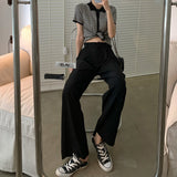 Summer Loose Casual Long Women Fashion Thin High Waist Pants Black Simple Wide-leg Pants Trousers Korean