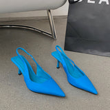 goosudu  Fashion Thin High Heels Slingback Sandals Pointed Toe Slip On Mules Shoes Ladies Elegant Shallow Pumps Party Dress Shoes