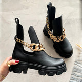 goosudu ZA Winter High Quality Platform Gold Chain Fashion Ankle Boots Women Cool Punk Motorcycles Shoes ботинки женские