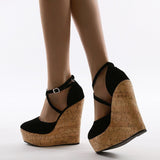 goosudu Spring Sexy Mary Janes Wedges Platforms Pumps Woman Fetish Heel Round Toe Stripper Buckle Strap Party Wedding Shoes