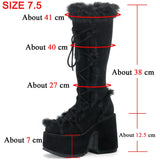 goosudu Brand Designer Fur Gothic Chunky Block Heel Women Boots High Heel Platform Cosplay Casaul Party Warm Boots Shoes Women