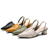 goosudu  Summer Pointed Toe Sandals Women Fashion High Quality Beige Square Heel Shoes Casual Sweet Party Yellow High Heels Plus Size 42