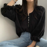 Fashion Temperament Long Sleeve Thin Shirt Women Chic Solid Color Blouse Spring Autumn Loose Shirts Tops