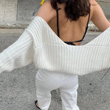 White Women Sweater Shrugs Cropped Top Full Lantern Sleeve Knitwear Pullover Sexy Summer High Street Outwear Spring