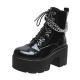 Winter Gothic Punk Womens Platform Boots Black Buckle Strap Zipper Creeper Wedges Shoes Mid Calf Military Combat Boots Women