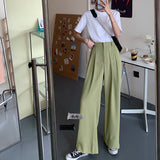 Summer Loose Casual Long Women Fashion Thin High Waist Pants Black Simple Wide-leg Pants Trousers Korean