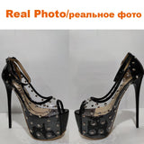 Sexy High Heels Ladies Women Sandals Rivet Metal Peep Toe Platform Thick Soles Stiletto PVC Club Banquet Summer Shoes