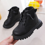 goosudu Children Fashion Casual Shoes Spting Autumn Martin Boots Girls Boys Leather Soft Antislip T-tied Boots Sport Running Shoe 21-30