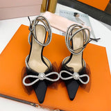 goosudu New Women Sandals Fashion big bowknot High heels Wedding Party Shoes Luxury Crystal Satin Ankle strap Summer Bridal Shoes