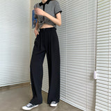 Summer Loose Casual Long Women Fashion Thin High Waist Pants Black Simple Wide-leg Pants Trousers Korean