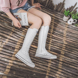 goosudu  new fashion 3Colors women's canvas boots lace zipper knee high boots boots flat shoes casual high help punk shoes girls