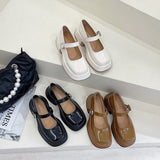 goosudu Retro Mary Janes Leather Pumps Med Heel Square Toe Buckle Sandals Summer Autumn Fashion Women Shoes Heels 4 cm