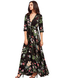 goosudu  Retro Floral Leopard Print Long Dress Spring Autumn Women Long Sleeve Maxi Dress High Fashion Halter Hollow Out Party Dress