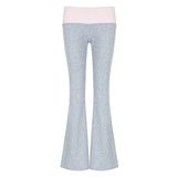 Casual Contrast Color Patchwork Flare Pants Grey High Waist Slim-fitting Boot Cut Leggings Joggers Sweatpants Women