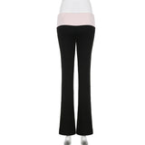 Casual Contrast Color Patchwork Flare Pants Grey High Waist Slim-fitting Boot Cut Leggings Joggers Sweatpants Women