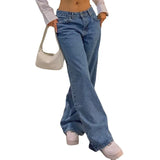 Jeans women low-rise fashion retro straight pants loose street style denim pants with simple wide leg women baggy mop pants