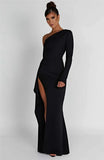 Shoulder Thigh High Split Maxi Dress Women Long Sleeve Backless Bodycon Sexy Club Party Long Dress Vestidos