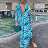 goosudu  Retro Floral Leopard Print Long Dress Spring Autumn Women Long Sleeve Maxi Dress High Fashion Halter Hollow Out Party Dress