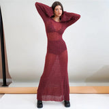 Summer Y2K Knitted Hollow Out Maxi Dress Beach Holiday See Through Cover-Ups Wrap Bodycon Chic Women Backless Long Dresses