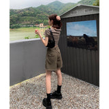 Khaki Women's Cargo Denim Short Pants High Waist Wide Leg American Streetwear Summer Vintage Casual Baggy Straight Cargo Trouser